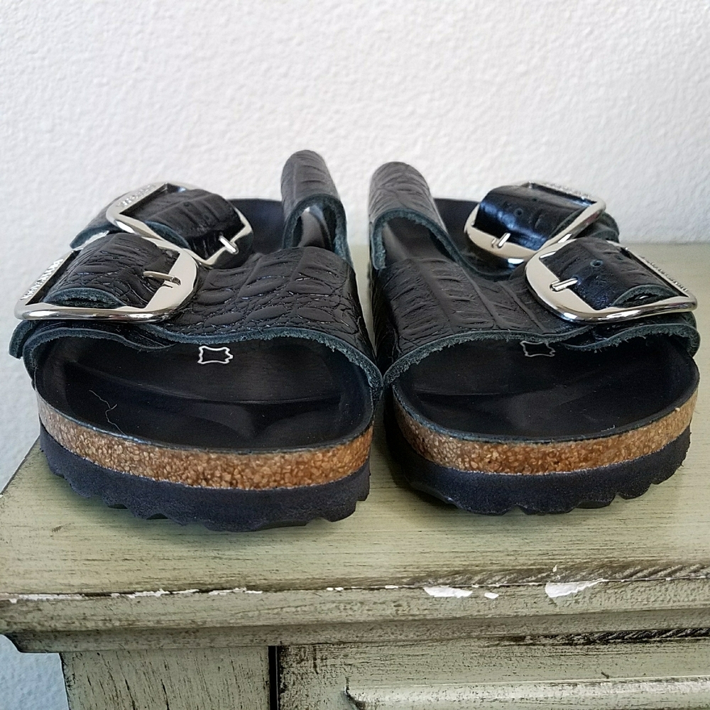 Birkenstock Arizona Big Buckle Black Croc Embossed Sandals - Picture 4 of 7